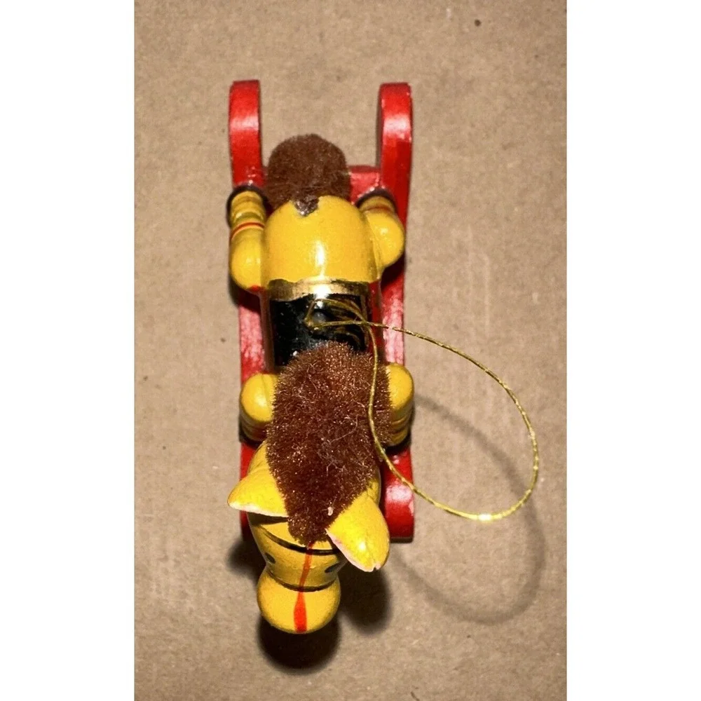 Set of 2 - Vintage 1980's Hand‎ Painted Yellow & Green Rocking Horse Ornaments